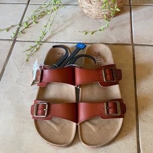 Cognac slides double strap sandles size 7 madlov